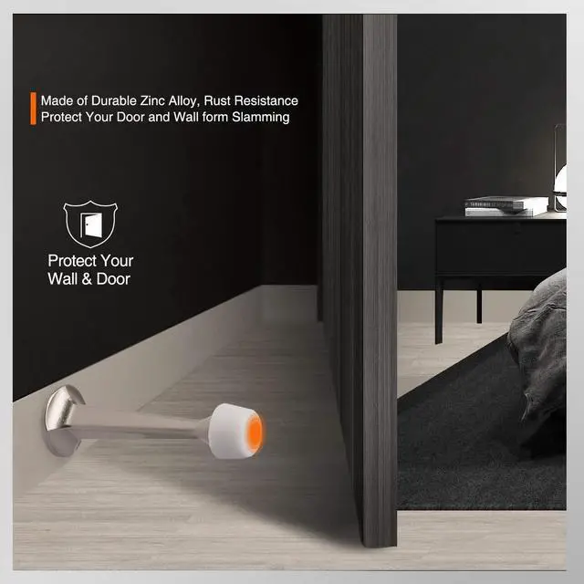 Alt view image 5 of 6 - KOVOSCH 6 Pack Solid Rigid Door Stops - Heavy Duty Door Stoppers Wall Protector with Soft Rubber Tips, Satin Nickel