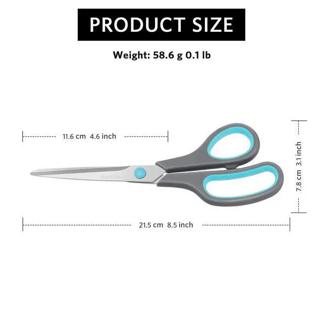 Alt view image 5 of 7 - Asdirne 8.5" Scissors, Stainless Steel Blades, Soft Grip Handle, Suitable for Households,Offices and Schools, All Purpose, Blue/Grey