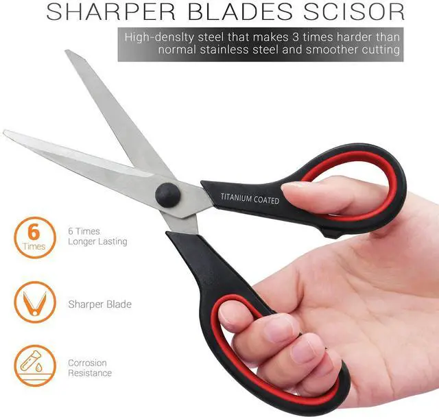 Alt view image 5 of 7 - Scissors 8" Multipurpose Titanium Coated Sturdy Sharp, Black, 1 Pack