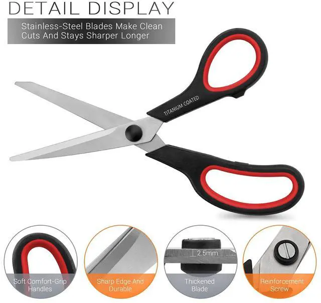 Alt view image 3 of 7 - Scissors 8" Multipurpose Titanium Coated Sturdy Sharp, Black, 1 Pack
