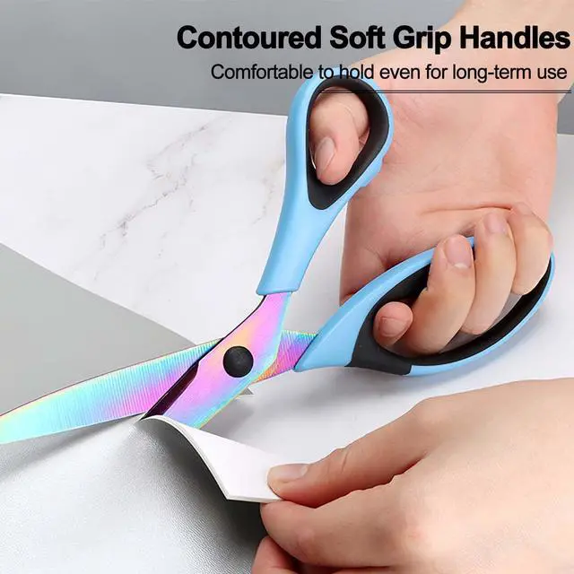 Alt view image 2 of 7 - Craft Scissors Set of 3 Pack, All Purpose Sharp Titanium Blades Shears, Rubber Comfort Grip Handle, Multipurpose Fabric Scissors Tool Set Great for Office, Sewing, Arts, School and Home Supplies, Blue
