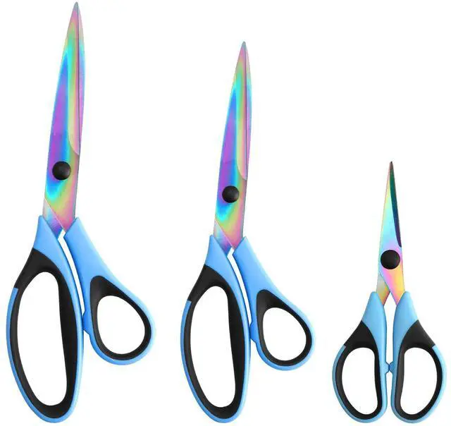 Main image of Craft Scissors Set of 3 Pack, All Purpose Sharp Titanium Blades Shears, Rubber Comfort Grip Handle, Multipurpose Fabric Scissors Tool Set Great for Office, Sewing, Arts, School and Home Supplies, Blue
