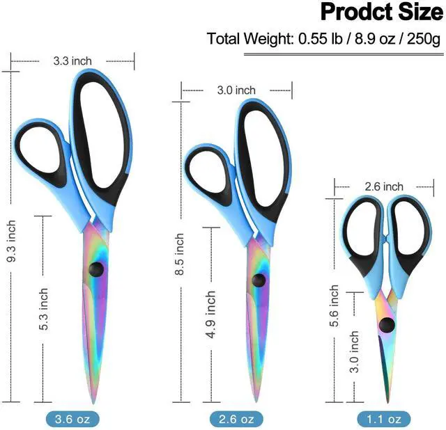 Alt view image 4 of 7 - Craft Scissors Set of 3 Pack, All Purpose Sharp Titanium Blades Shears, Rubber Comfort Grip Handle, Multipurpose Fabric Scissors Tool Set Great for Office, Sewing, Arts, School and Home Supplies, Blue
