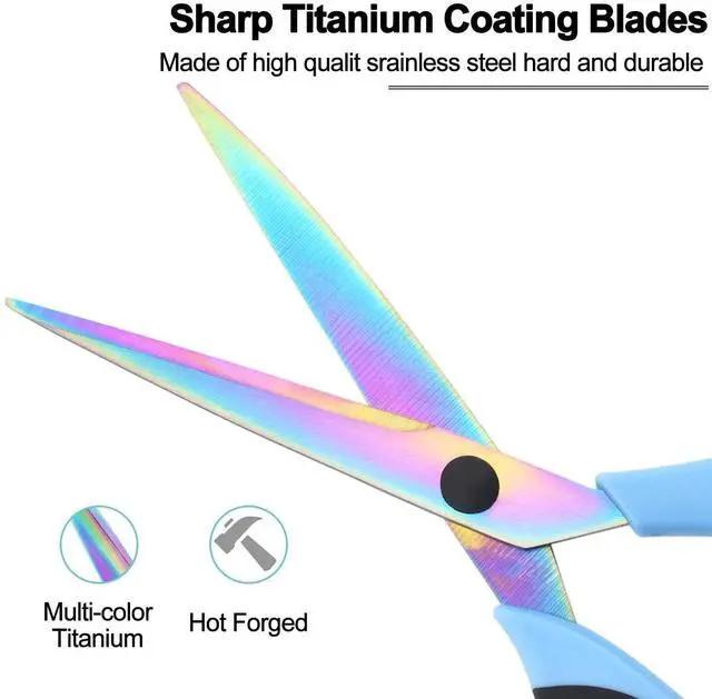 Alt view image 3 of 7 - Craft Scissors Set of 3 Pack, All Purpose Sharp Titanium Blades Shears, Rubber Comfort Grip Handle, Multipurpose Fabric Scissors Tool Set Great for Office, Sewing, Arts, School and Home Supplies, Blue
