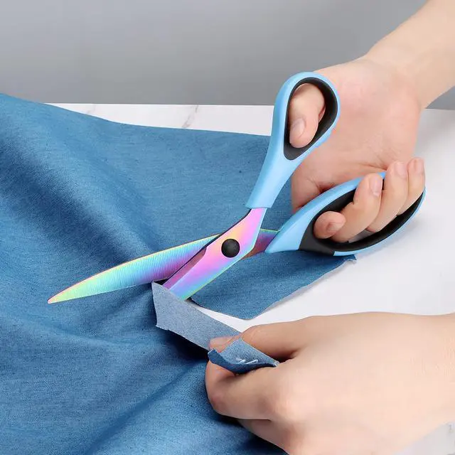 Alt view image 5 of 7 - Craft Scissors Set of 3 Pack, All Purpose Sharp Titanium Blades Shears, Rubber Comfort Grip Handle, Multipurpose Fabric Scissors Tool Set Great for Office, Sewing, Arts, School and Home Supplies, Blue