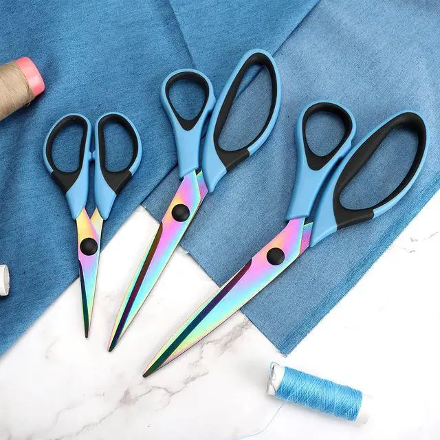 Alt view image 7 of 7 - Craft Scissors Set of 3 Pack, All Purpose Sharp Titanium Blades Shears, Rubber Comfort Grip Handle, Multipurpose Fabric Scissors Tool Set Great for Office, Sewing, Arts, School and Home Supplies, Blue