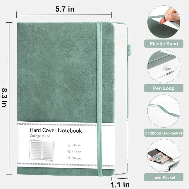 Alt view image 3 of 7 - CAGIE Lined Journal Notebook for Women Men 320 Pages 100 Gsm Paper Thick Journaling Notebooks A5 Leather Journals for Writing Hardcover Journal Supplies for Work Note Taking Diary, 5.7x8.3 In, Green