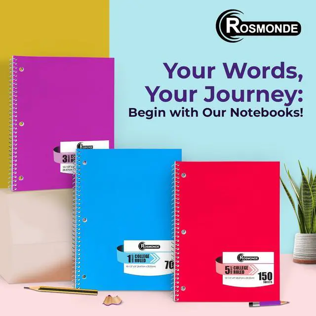 Alt view image 7 of 7 - Spiral Notebook, 12 Pack, 1 Subject, College Ruled, 70 Sheets, 8 x 10-1/2", 3 Hole Punched, Bulk College Ruled Notebooks for School, Single Subject Spiral Notebook Bulk, Assorted Colors