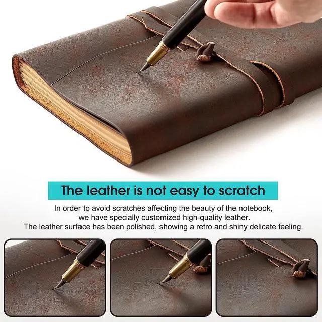 Alt view image 6 of 7 - RILIHO Leather Journal Notebook - Genuine Leather Journals for Writing 260 Pages 5x7.1 Inches Vintage Journal For Man and Women Gifts For Man Artist,Travel Journal,Brown