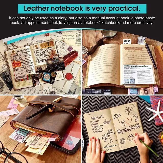 Alt view image 5 of 7 - RILIHO Leather Journal Notebook - Genuine Leather Journals for Writing 260 Pages 5x7.1 Inches Vintage Journal For Man and Women Gifts For Man Artist,Travel Journal,Brown