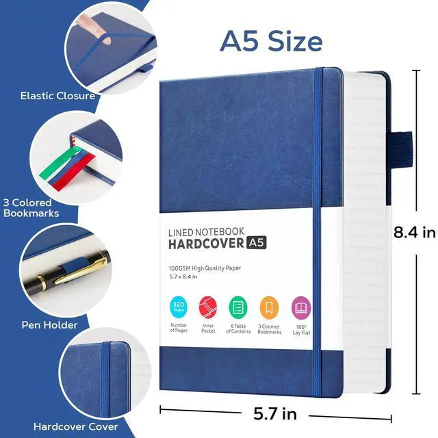 Alt view image 2 of 7 - FOCUS DAY Thick Notebook Journal, Leather A5 Notebooks College Ruled 320 Pages Lined Paper Notebooks, Hardcover Journal Notebook for Writing Women and Men, 5.7'' X 8.4'', Dark Blue
