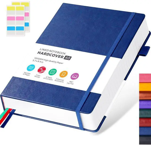 Main image of FOCUS DAY Thick Notebook Journal, Leather A5 Notebooks College Ruled 320 Pages Lined Paper Notebooks, Hardcover Journal Notebook for Writing Women and Men, 5.7'' X 8.4'', Dark Blue