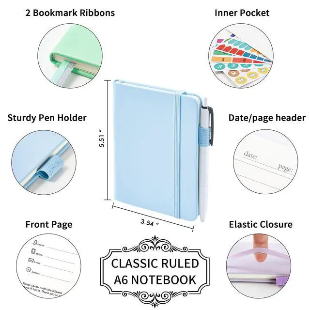 Alt view image 2 of 7 - feela 3 Pack Pocket Small Notebook Journals, Mini Cute Hardcover College Ruled Notepad Women Office Supplies, with 3 Black Pens, 3.5x 5.5, A6, Pastel Colors, Light Blue, Light Purple, Light Green