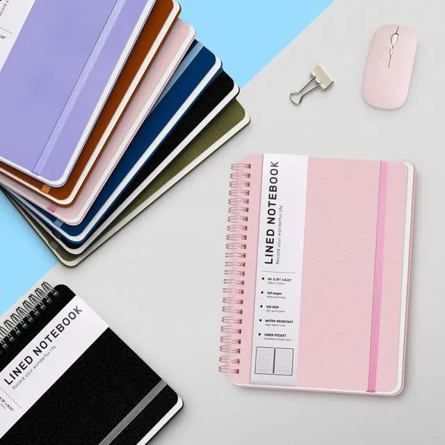 Alt view image 6 of 7 - ABERLLS Lined Spiral Journal Notebook with 160 Pages, 8×5.7in, A5 Spiral Notebook, Journaling Notebooks for Work, School, Women, Men, College Ruled Spiral Notebook, Hardcover Leather Journals, Pink