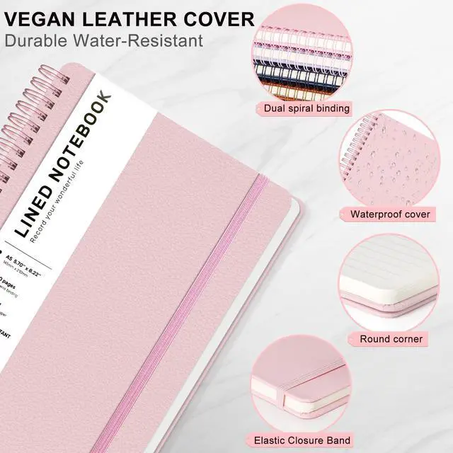 Alt view image 4 of 7 - ABERLLS Lined Spiral Journal Notebook with 160 Pages, 8×5.7in, A5 Spiral Notebook, Journaling Notebooks for Work, School, Women, Men, College Ruled Spiral Notebook, Hardcover Leather Journals, Pink