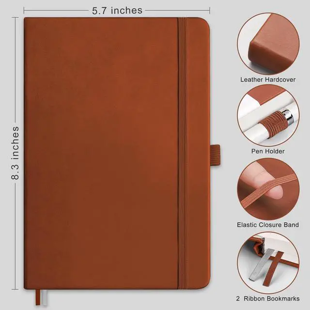 Alt view image 2 of 7 - RETTACY Lined Journal Notebook, 192 Numbered Pages, A5 Medium Size (5.7'' x 8.3''), for Men & Women, Journaling, Writing, Work & Office, Leather Hardcover, 100 GSM Thick Paper (Brown)