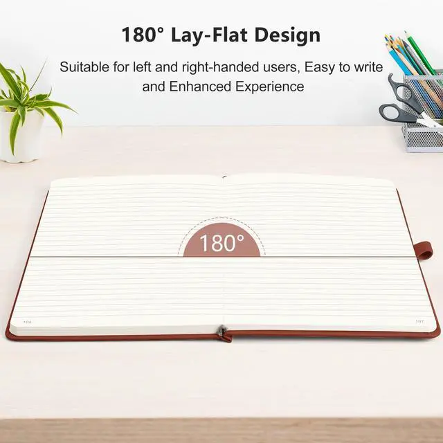 Alt view image 7 of 7 - RETTACY Lined Journal Notebook, 192 Numbered Pages, A5 Medium Size (5.7'' x 8.3''), for Men & Women, Journaling, Writing, Work & Office, Leather Hardcover, 100 GSM Thick Paper (Brown)