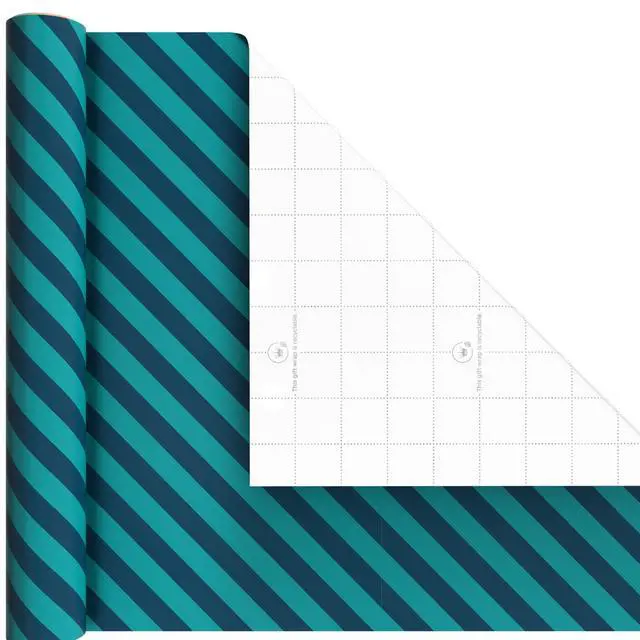 Alt view image 5 of 7 - Hallmark Birthday Wrapping Paper Mini Rolls, 3-Pack (Navy Blue and Teal Stripes, Orange and Yellow Mod Circles) for Graduations, Father's Day, Easter, Any Occasion - 60 Sq. Ft. Total