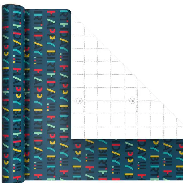 Alt view image 6 of 7 - Hallmark Birthday Wrapping Paper Mini Rolls, 3-Pack (Navy Blue and Teal Stripes, Orange and Yellow Mod Circles) for Graduations, Father's Day, Easter, Any Occasion - 60 Sq. Ft. Total