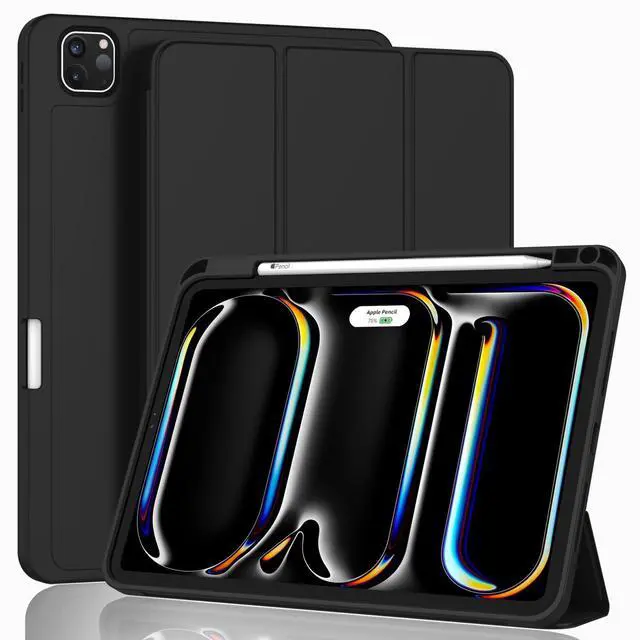 Main image of ZryXal iPad Pro 11 Inch Case (M5) 2025/ (M4) 2024 (Model: A3357,A3358,A3359,A2836/A2837/A3006), Trifold Stand Smart Cover with Pencil Holder and Soft TPU Back, Auto Wake/Sleep (Black)
