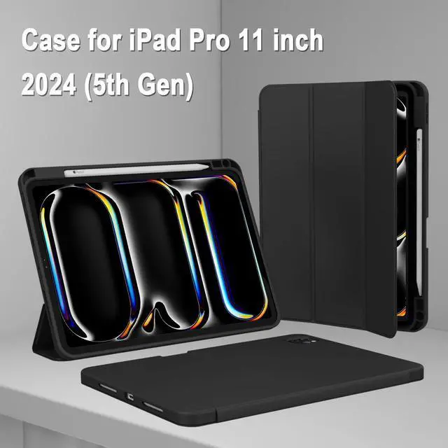 Alt view image 7 of 7 - ZryXal iPad Pro 11 Inch Case (M5) 2025/ (M4) 2024 (Model: A3357,A3358,A3359,A2836/A2837/A3006), Trifold Stand Smart Cover with Pencil Holder and Soft TPU Back, Auto Wake/Sleep (Black)