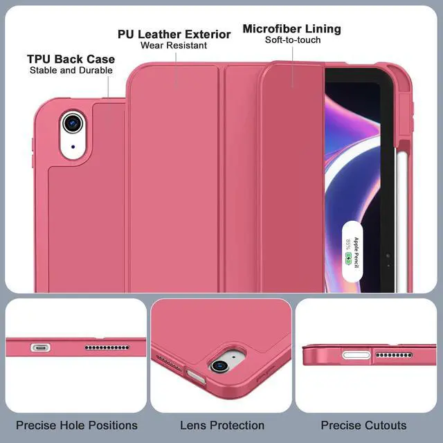 Alt view image 3 of 7 - SidunRilax Case for iPad (A16) 11th Generation 11 inch 2025 / iPad 10th Generation 10.9 inch 2022, smart Folio with Pencil Holder, Soft TPU Back,Auto Wake/Sleep, Support Touch ID - Watermelon Red