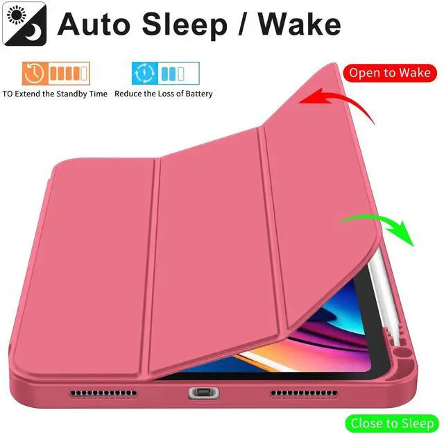 Alt view image 4 of 7 - SidunRilax Case for iPad (A16) 11th Generation 11 inch 2025 / iPad 10th Generation 10.9 inch 2022, smart Folio with Pencil Holder, Soft TPU Back,Auto Wake/Sleep, Support Touch ID - Watermelon Red