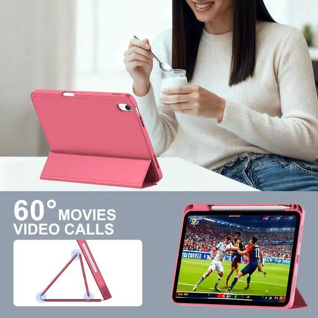 Alt view image 5 of 7 - SidunRilax Case for iPad (A16) 11th Generation 11 inch 2025 / iPad 10th Generation 10.9 inch 2022, smart Folio with Pencil Holder, Soft TPU Back,Auto Wake/Sleep, Support Touch ID - Watermelon Red