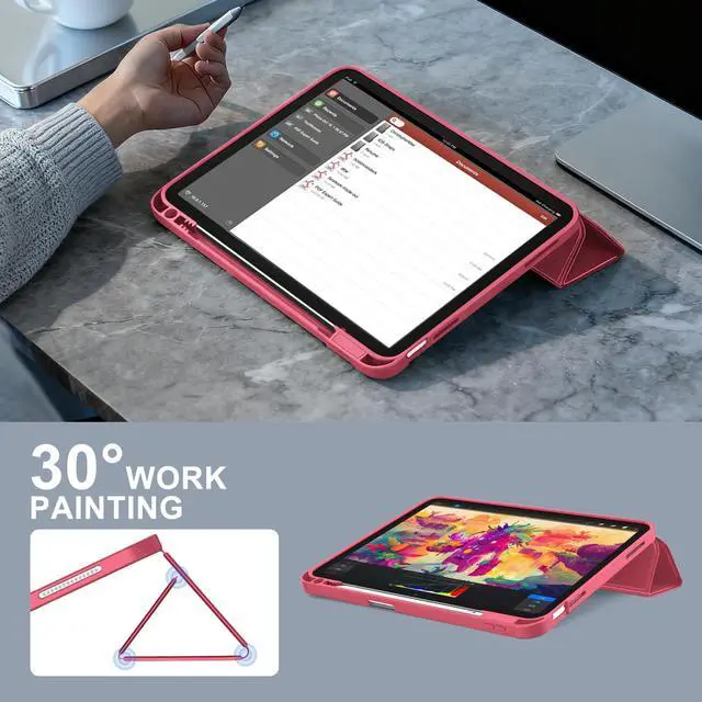 Alt view image 6 of 7 - SidunRilax Case for iPad (A16) 11th Generation 11 inch 2025 / iPad 10th Generation 10.9 inch 2022, smart Folio with Pencil Holder, Soft TPU Back,Auto Wake/Sleep, Support Touch ID - Watermelon Red