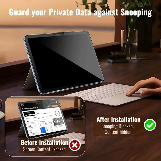 Alt view image 4 of 7 - avakot Privacy Screen Protector for iPad Air 11 M3/M2 2025/2024, Anti-Spy Tempered Glass Film for iPad Air 11 Inch, Face ID & Apple Pencil Compatible, HD Clear, Touch Sensitive Case Friendly1 Pack