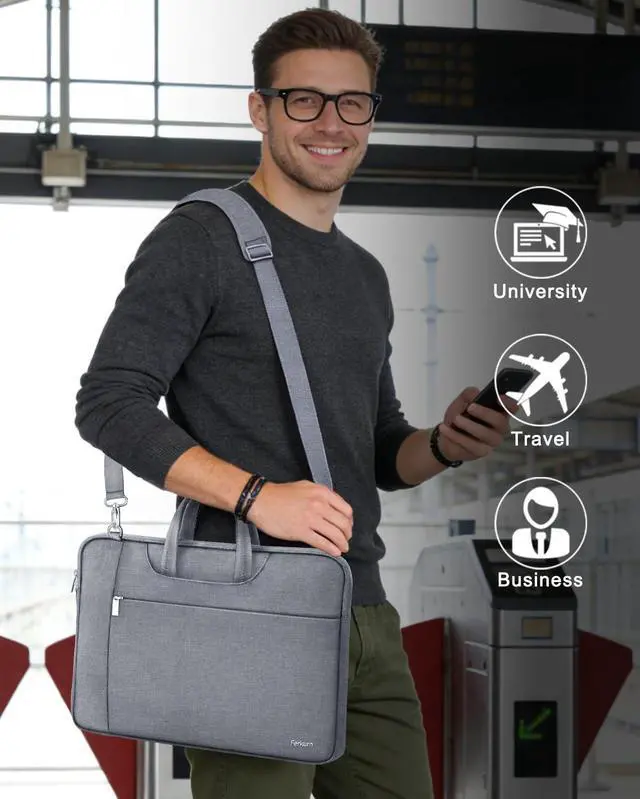 Alt view image 4 of 7 - Ferkurn 15.6 16 Inch Laptop Case Bag for Women Men Compatible with MacBook Pro M5/HP OmniBook Omen Envy/Lenovo Yoga IdealPad/Dell Pro Inspiron, Carrying Briefcase Computer Messenger Bag Case, Grey