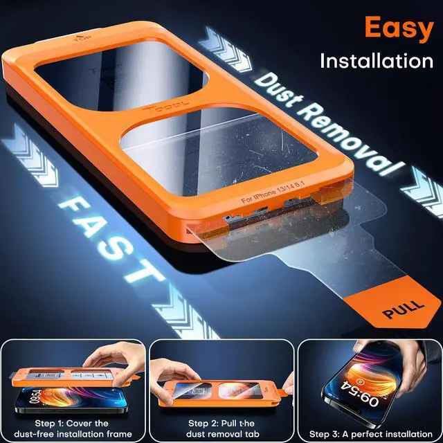 Alt view image 2 of 6 - TOCOL for iPhone 14 Screen Protector 9H Hardness Military Grade Shatterproof HD Tempered Glass Full Coverage Easy Installation Case Friendly 2 Pack