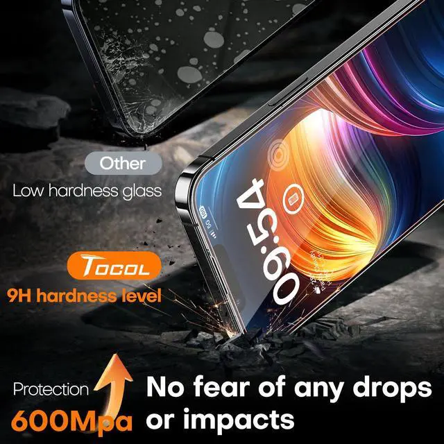 Alt view image 4 of 6 - TOCOL for iPhone 14 Screen Protector 9H Hardness Military Grade Shatterproof HD Tempered Glass Full Coverage Easy Installation Case Friendly 2 Pack