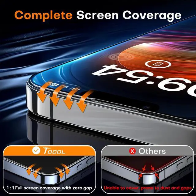 Alt view image 5 of 6 - TOCOL for iPhone 14 Screen Protector 9H Hardness Military Grade Shatterproof HD Tempered Glass Full Coverage Easy Installation Case Friendly 2 Pack