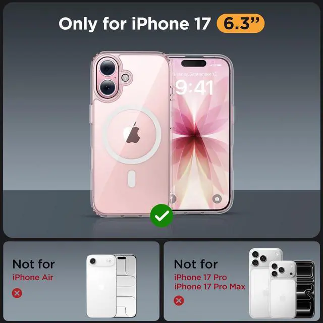 Alt view image 2 of 7 - Miracase Magnetic for iPhone 17 Case (Compatible with MagSafe) with Screen Protector Military-Grade Protection, Anti-Fingerprint Translucent Matte Phone Cover for iPhone 17 6.3 inch, Clear