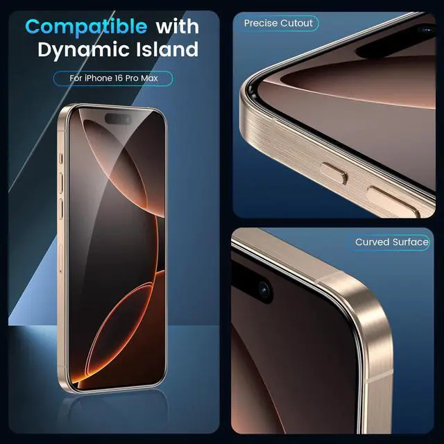 Alt view image 3 of 7 - Fotbor for 3Pack iPhone 16 Pro Max Screen Protector with 3Pack Camera Lens Protector, 9H+ Tempered Glass Easy Installation Kit, Case Friendly iPhone 16 Promax