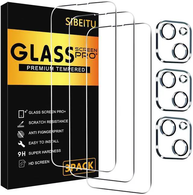 Main image of SIBEITU 3 Pack Screen Protector for iPhone 14 with 3 Pack Camera Lens Tempered Glass Protector, 6.1 Inch HD Clear Tempered Glass Film 9H Hardness Full Coverage, Scratch Resistent, No Air Bubbles