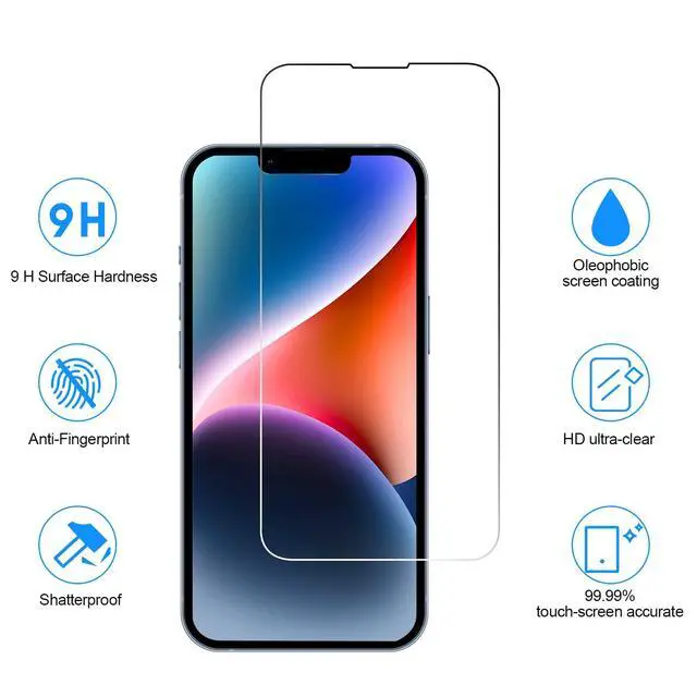 Alt view image 2 of 7 - SIBEITU 3 Pack Screen Protector for iPhone 14 with 3 Pack Camera Lens Tempered Glass Protector, 6.1 Inch HD Clear Tempered Glass Film 9H Hardness Full Coverage, Scratch Resistent, No Air Bubbles