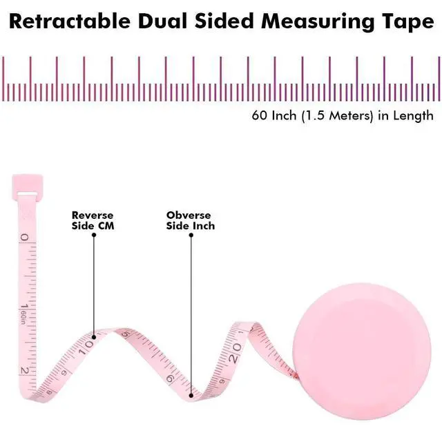 Alt view image 2 of 6 - VAXATO 2PCS Measuring Tape for Body,Soft Tape Measure for Body Sewing Fabric Tailor Cloth Craft Measurement60 Inch/1.5M Pink Retractable Dual Sided Measure Tape Set
