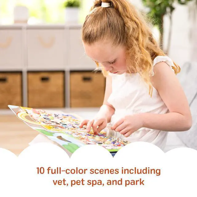 Alt view image 2 of 7 - Melissa & Doug Pet Place Puffy Sticker Activity Book 115 Reusable Stickers with 10 Background Scenes, Pet-Themed Mess Free Travel Toys for Kids Ages 4+ - FSC Certified