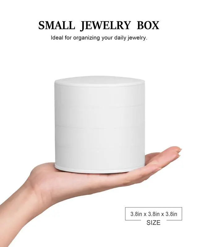 Alt view image 7 of 7 - CONBOLA Jewelry Organizer, Small Jewelry Storage Box Earring Holder for Women, 5-Layer Rotating Travel Jewelry Tray Case with Lid for Bracelets Rings Bracelets, Gift for Women Teen Girls(White)