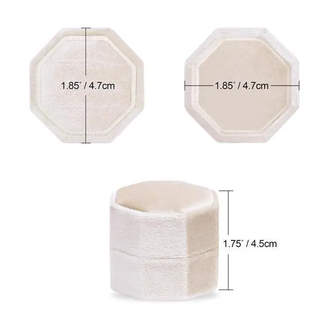 Alt view image 3 of 7 - BLUTETE Velvet 3 Slots Jewelry Ring Box Engagement Wedding Box Keepsake Box Bridal Photo Ring Triple Slots Octagon (Champagne)