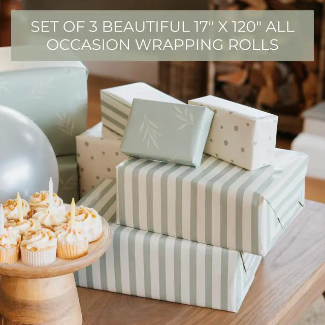 Alt view image 2 of 7 - ZICOTO Beautiful Gift Wrapping Paper Rolls for All Occasions - Set of 3 Quality Rolls For Wedding, Birthday, Baby Shower & Christmas - Add a Touch of Magic to Every Gift You Wrap - 17 x 120 in
