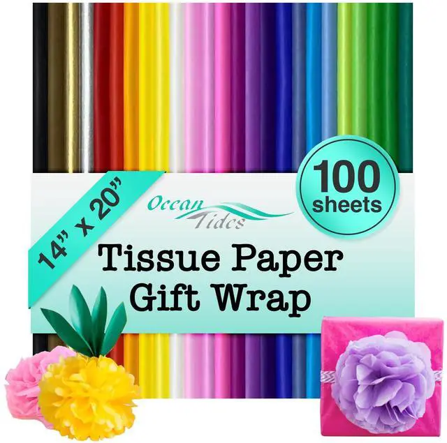 Main image of Ocean Tides Premium Wrapping Paper 100 Sheets (14 x 20 Inches) Colored Tissue Paper for Gift Bags, Birthday Party, Flower Decoration, Mother's Day, Wedding, Crafting & Custom Art Projects - Assorted