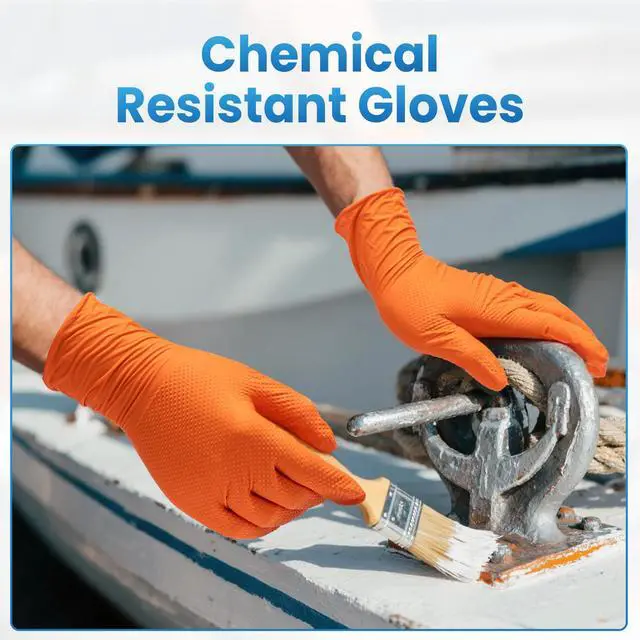 Alt view image 2 of 7 - Borje Orange 8 Mil Nitrile Disposable Gloves, Heavy-Duty Mechanic Gloves, 100 Count, Large, Latex & Powder Free with Raised Diamond Texture, Industrial, Automotive, Gardening