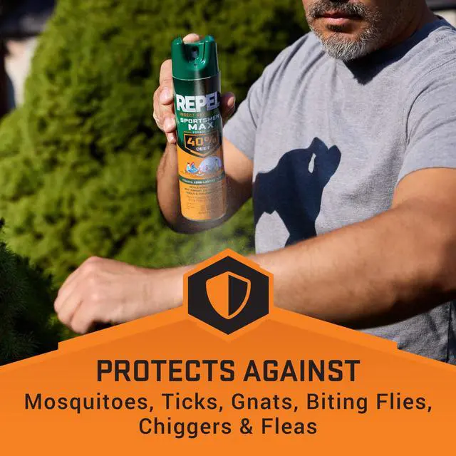 Alt view image 2 of 7 - Repel Insect Repellent Sportsmen Max Formula 40% DEET, 6.5 Ounces, Long-Lasting Aerosol Insect Repellent Spray Repels Mosquitoes, Ticks, Gnats, Biting Flies, Chiggers and Fleas, 3 Pack