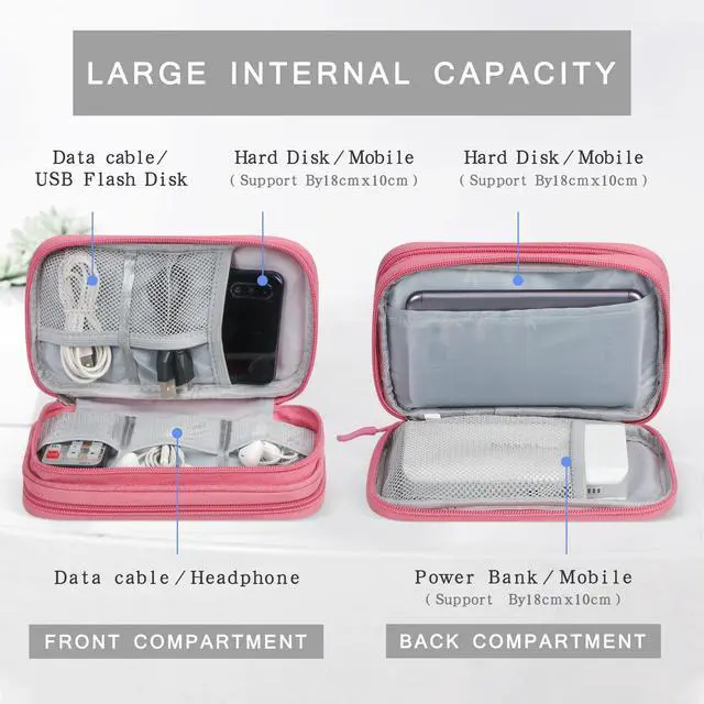Alt view image 3 of 7 - Skycase Electronic Organizer Travel Case - Waterproof Travel Cord Pouches for Organization, Cable Organizer, All-in-One Double Layers Storage Bag for Accessories, Charger, Cable, Pink- Large