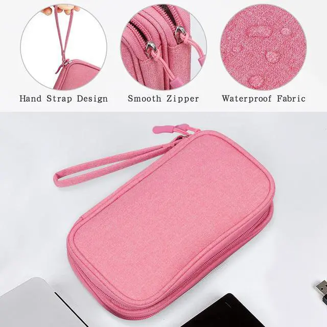Alt view image 4 of 7 - Electronic Organizer Travel Case - Waterproof Travel Cord Pouches for Organization, Cable Organizer, All-in-One Double Layers Storage Bag for Accessories, Charger, Cable, Pink - Medium