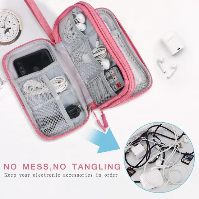 Alt view image 2 of 7 - Electronic Organizer Travel Case - Waterproof Travel Cord Pouches for Organization, Cable Organizer, All-in-One Double Layers Storage Bag for Accessories, Charger, Cable, Pink - Medium