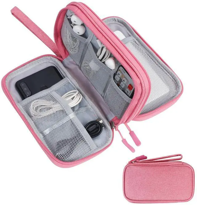 Main image of Electronic Organizer Travel Case - Waterproof Travel Cord Pouches for Organization, Cable Organizer, All-in-One Double Layers Storage Bag for Accessories, Charger, Cable, Pink - Medium